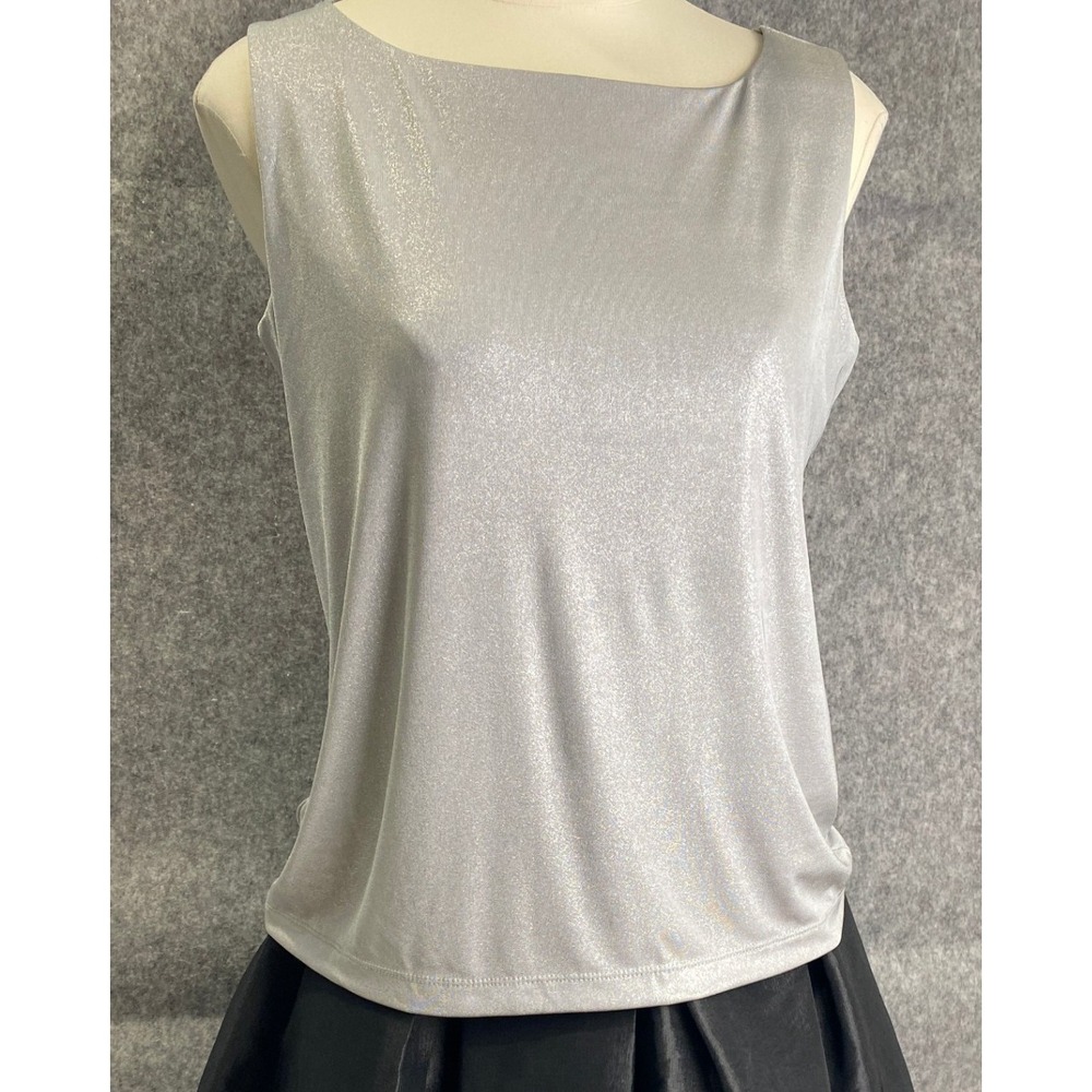 Chico's Travelers Tank Top Silver Shimmery Sleeveless Layering Vacation Cruise M